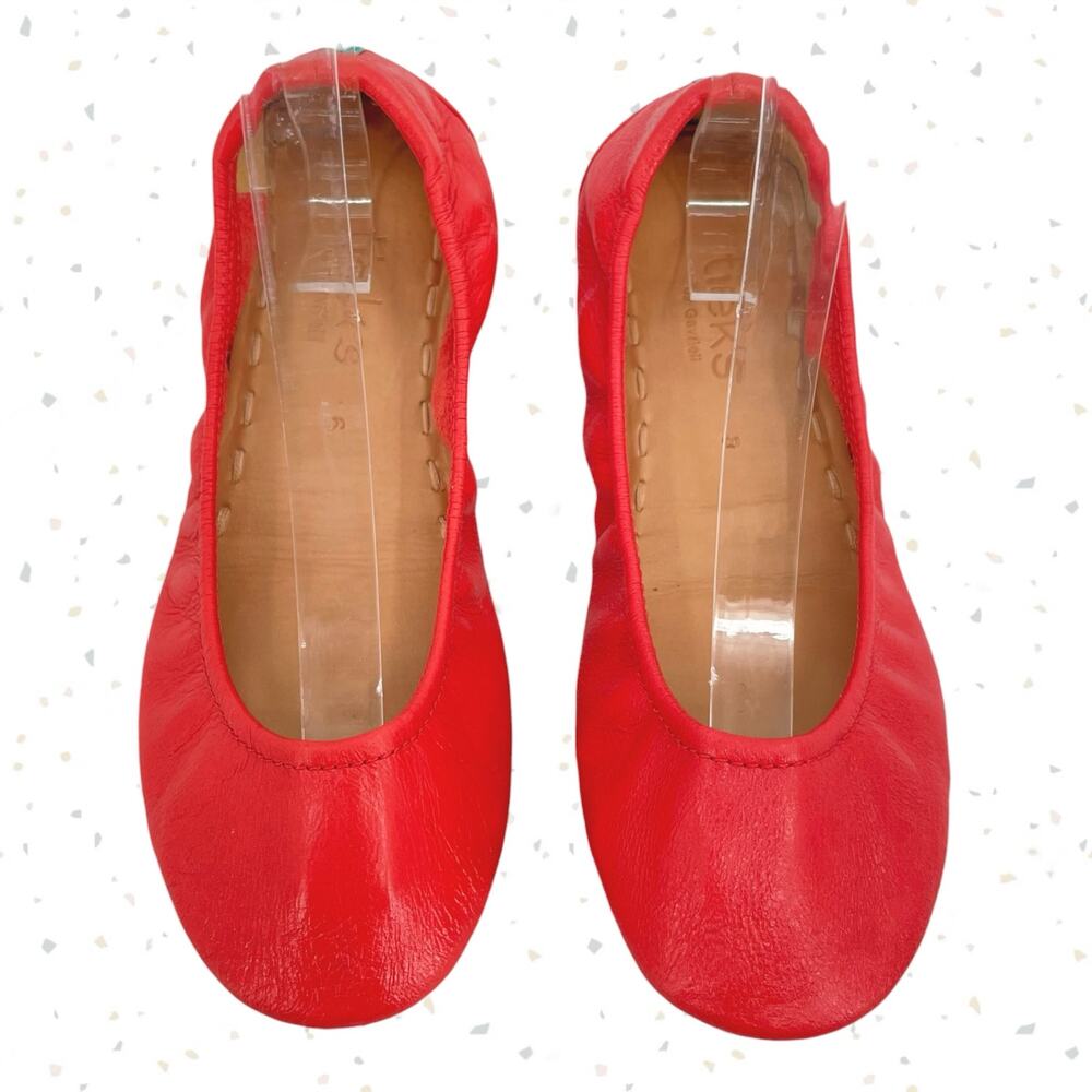 Tieks Poppy Red Coral Leather Ballet Flats Office Shoes Travel Corpcore Size 6